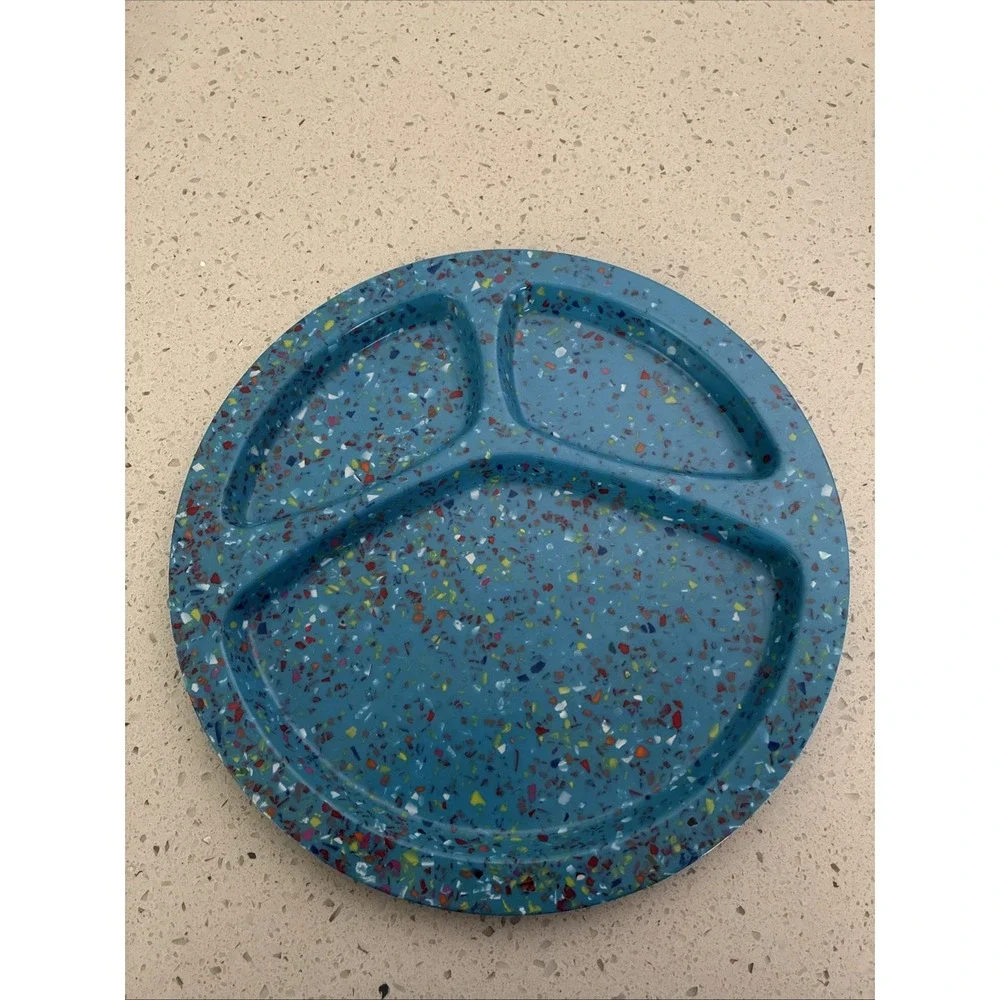 Vintage BLUE Zak! Confetti Melamine Divided DINNER Plate 3 Sections BLUE 11.25